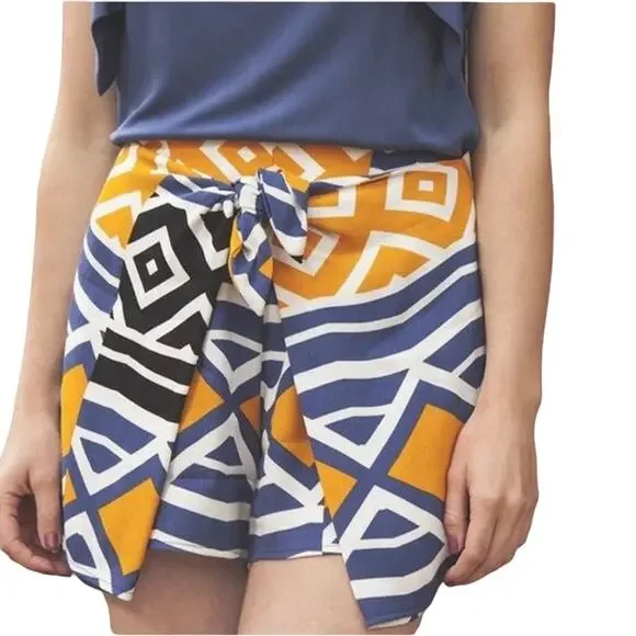 NWT! Ella Moss Sarong Printed Luanda Front Tie Shorts Skort - Size Large - Picture 4 of 10